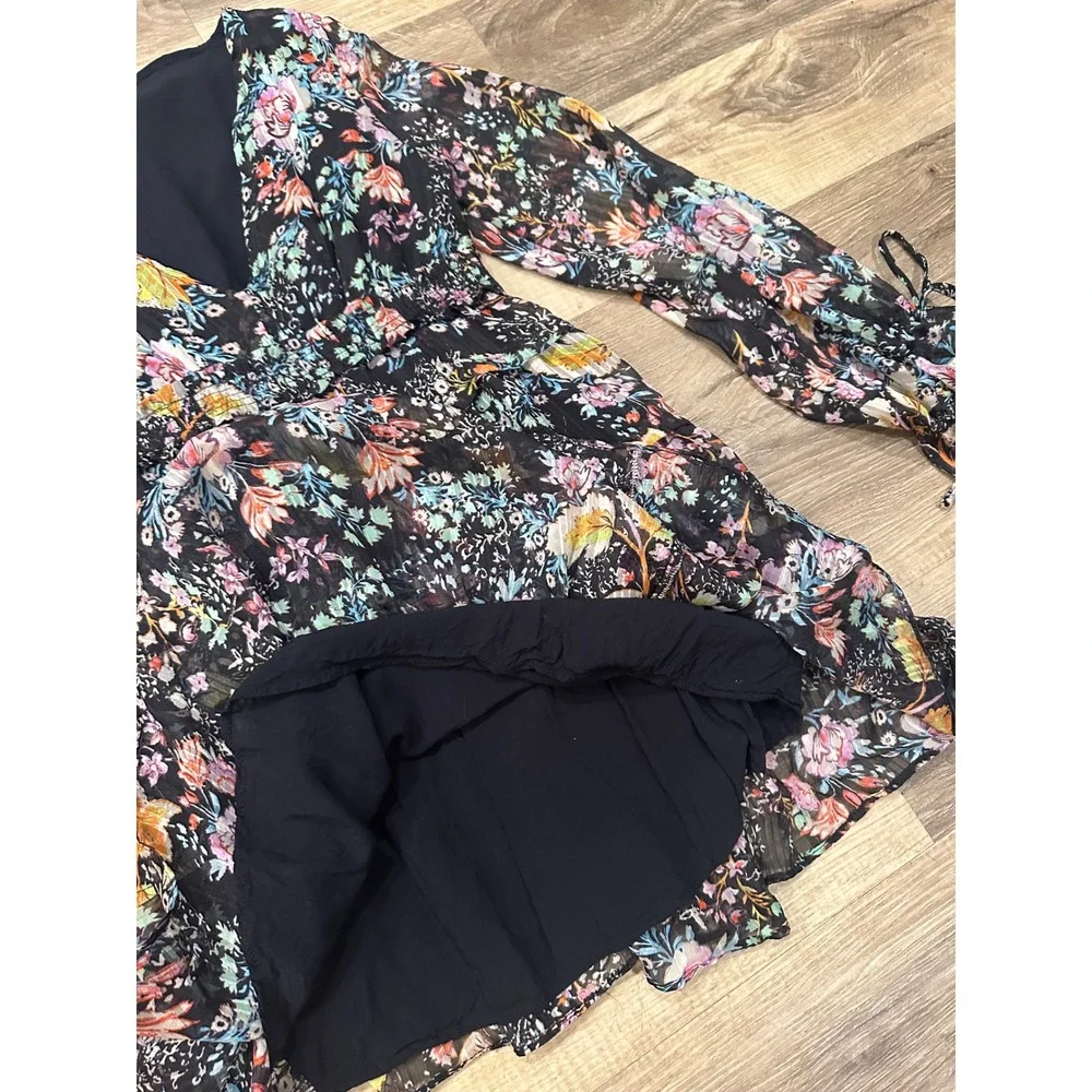 Free People Closer to the Heart Floral Chiffon Mini Dress Black Multi size XS - Picture 6 of 11